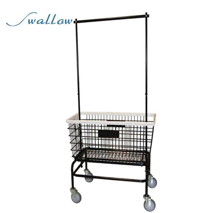 Chrome Plating Wire Laundry Cart Laundry Basket Cart with Wheel